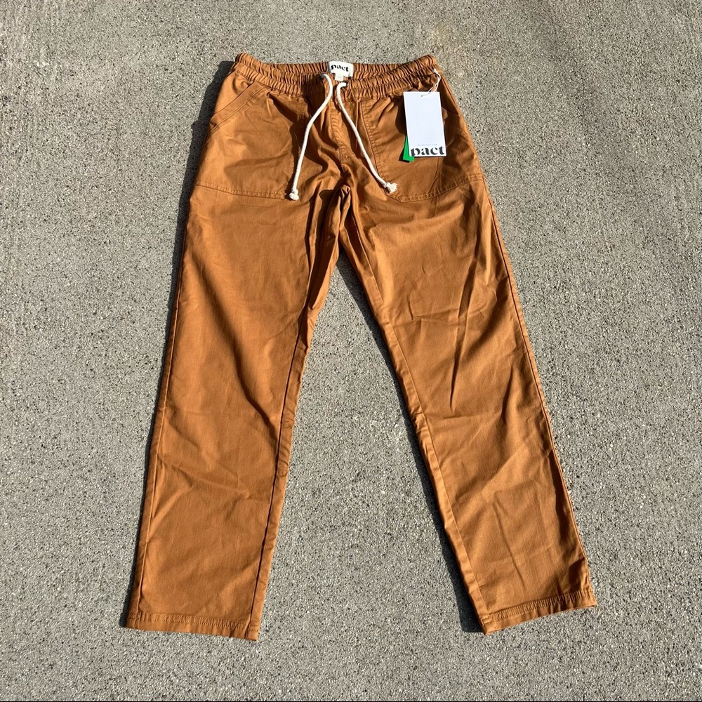 NWT Pact mustard yellow organic cotton drawstring elastic waist slim pants